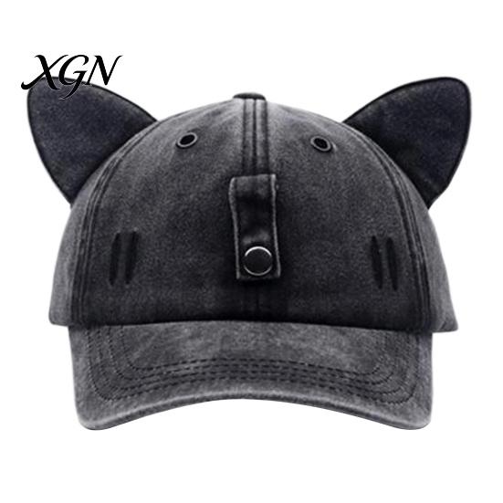 Unisex Hip Hop Cap Cat Ear Trucker Hat, Baseball with Detachable Sunglasses, Fashionable Outdoor Sun Hat Adjustable Pilot Style for Travel UV
