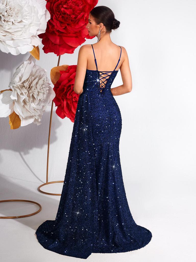 European Elegant Sequin Slim-Fit Evening Gown