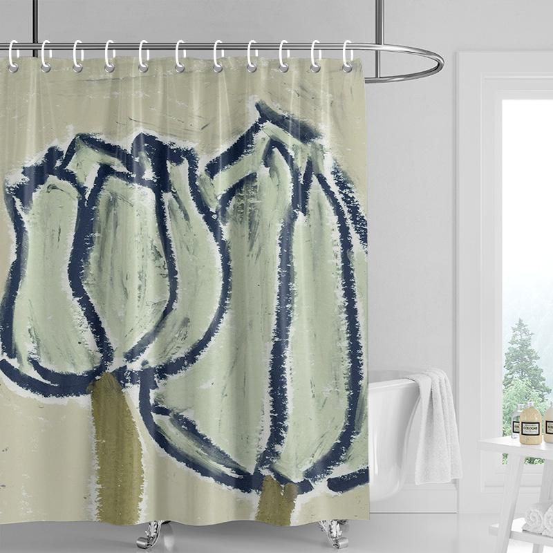 Abstract Plant Art Shower Curtain Morandi Color Rainforest Illustration Bathroom Shower Room Partition Curtain Decoration