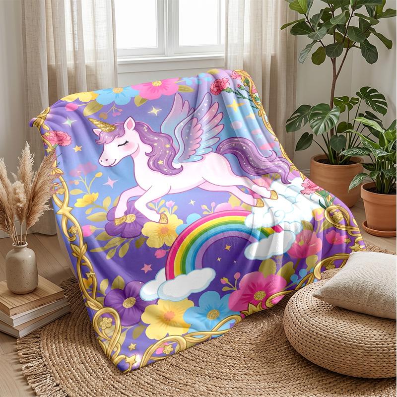 Winged Unicorn Moons Flowers Theme blanket Lightweight Warm Flannel Blanket Decorative Throw Blanket for Home Decoration
