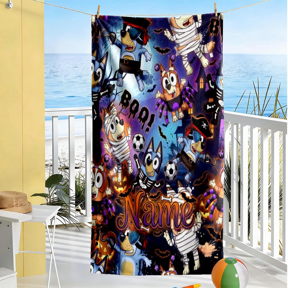 Bluey's Soccer Adventure Customize Text Beach Towel Quick-Dry Soft Microfiber Portable for SwimmingBeachCamping Travel Beach AccessoriesGym