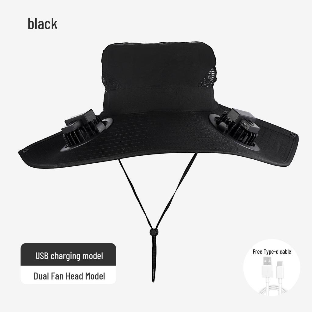 Solar-Powered Wide Brim Fisherman Hat with Fan for Sun Protection, Rechargeable and Portable for Outdoor Travel
