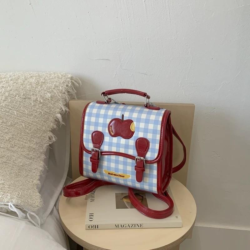 Cute Apple Pattern Pu Backpack For Women With Padded Straps For Daily Use