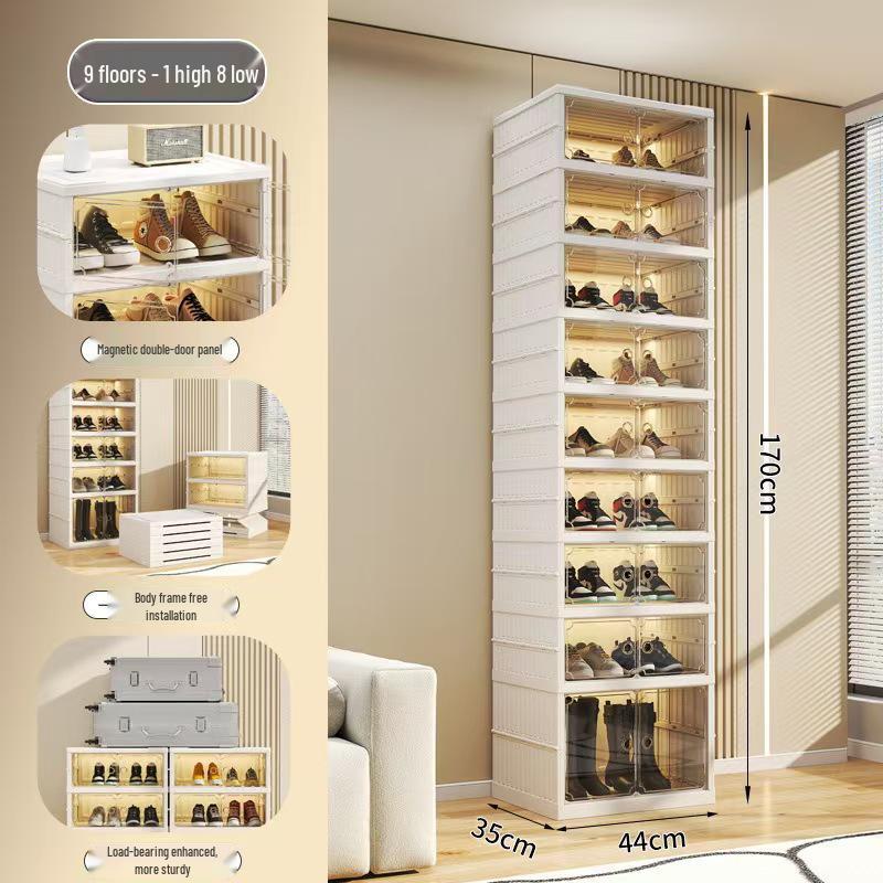 Double-Row Multi-Layer Foldable Shoe Cabinet with Dustproof AJ Storage Display Rack