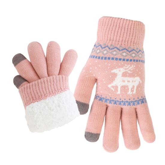 

1 пара вязаных перчаток с оленями на всю длину пальцев для мужчин и женщин, сенсорные, зимние, теплые, толстые флисовые перчатки, уличные, для велоспорта, термоперчатки для холодной погоды розовый