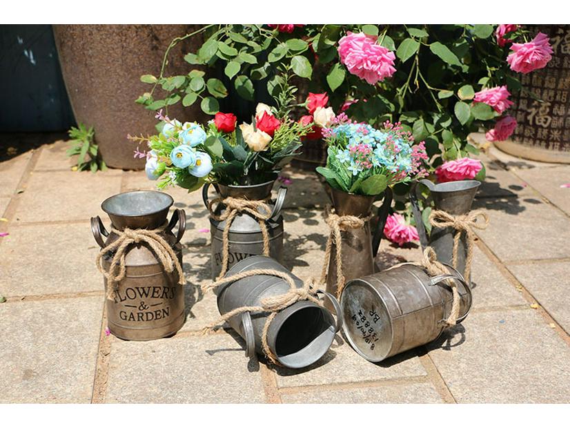 Retro-Style Milk Jug Shaped Iron Flower Bucket for Dried Arrangements