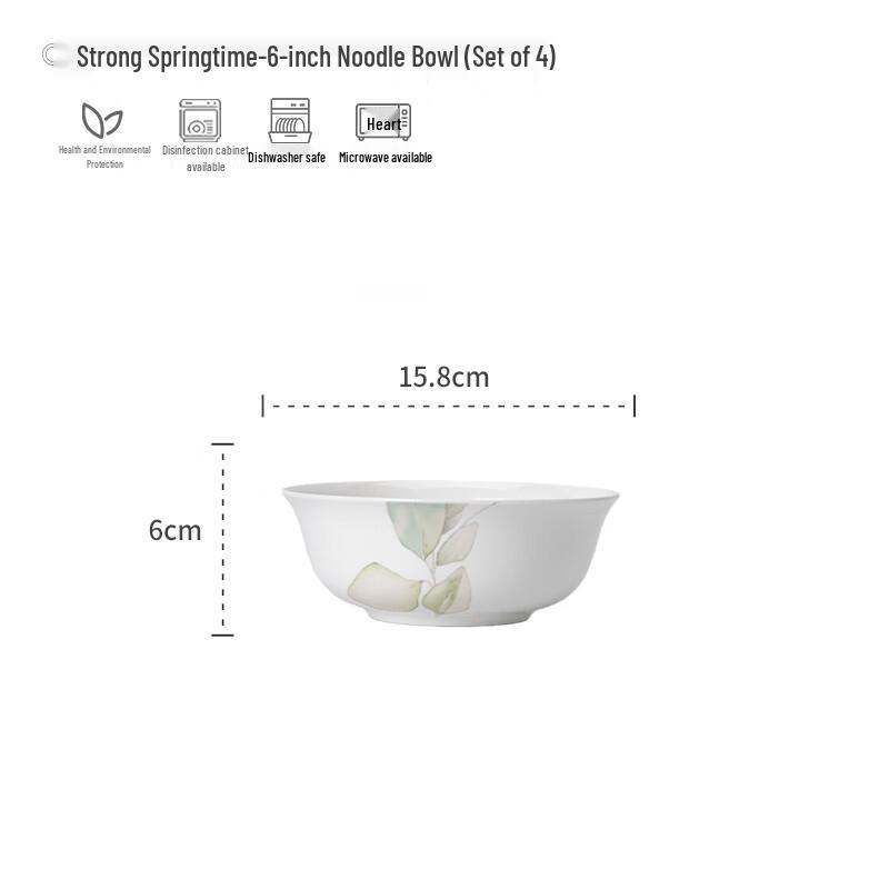 Jingdezhen Ceramic Dinnerware Set 6-inch Noodle Bowls (Set of 4)