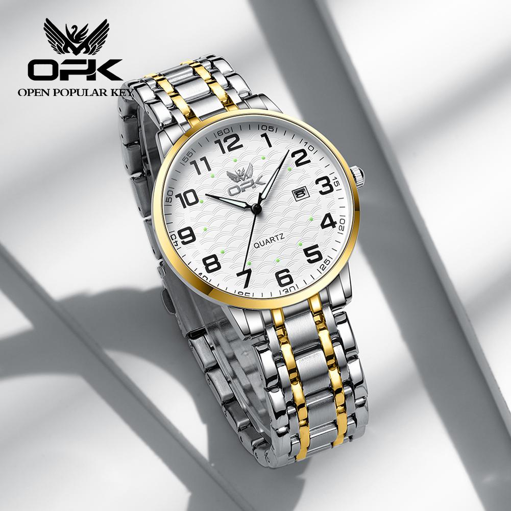 OPK Brand Fashion Waterproof Steel Belt Single Calendar Trend Men's Quartz Watch 6006