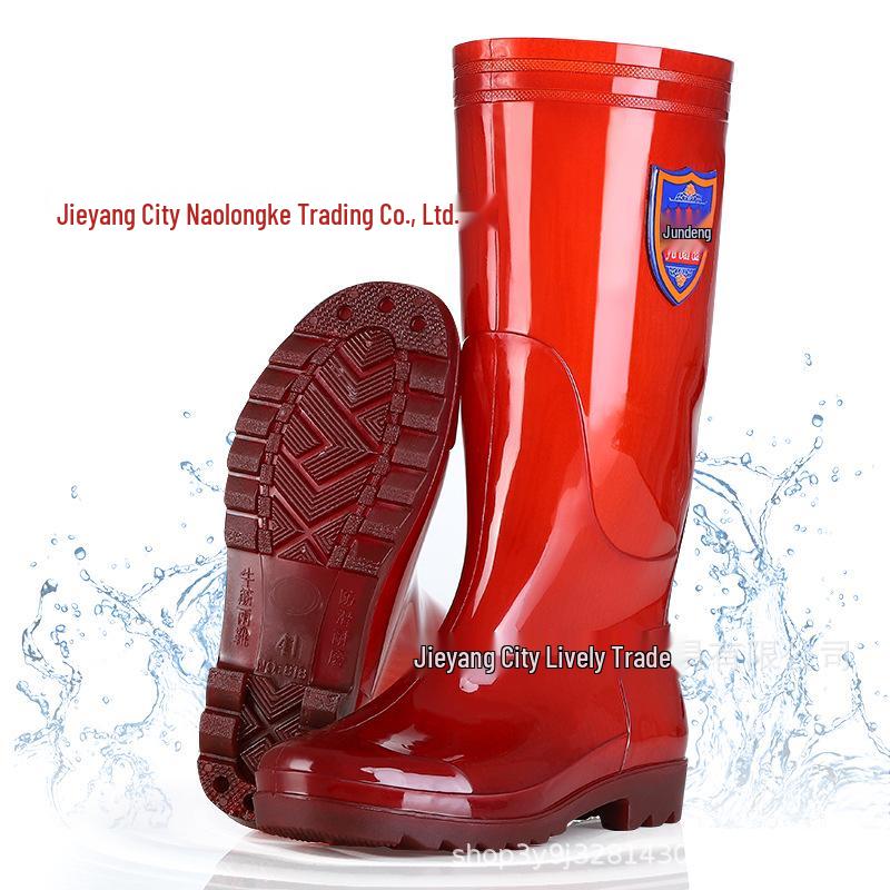 Men's Tan Quick-Dry High-Top Rain Boots - Waterproof, Non-Slip, No-Mesh Rubber Shoes
