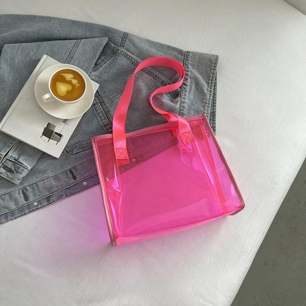 Large Capacity Waterproof Shoulder Bag Candy Color PVC Tote Bag Casual Transparent Handbag  Sports