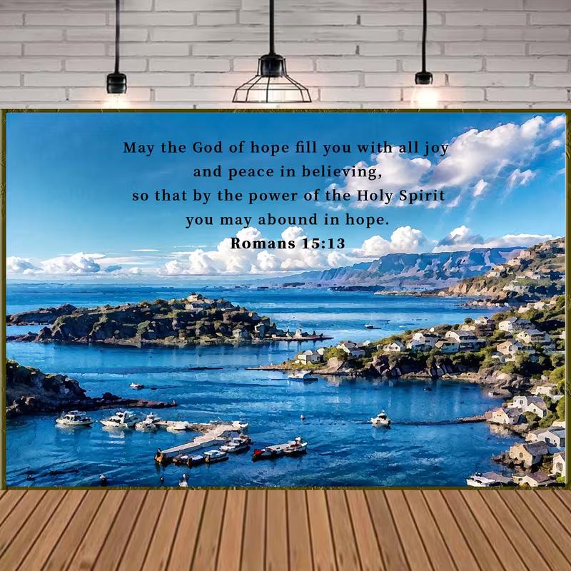 

2D Printing Bible Verse Wall Art, Romans 15:13 with Blue Ocean View 47.2x31.5inch/120*80cm