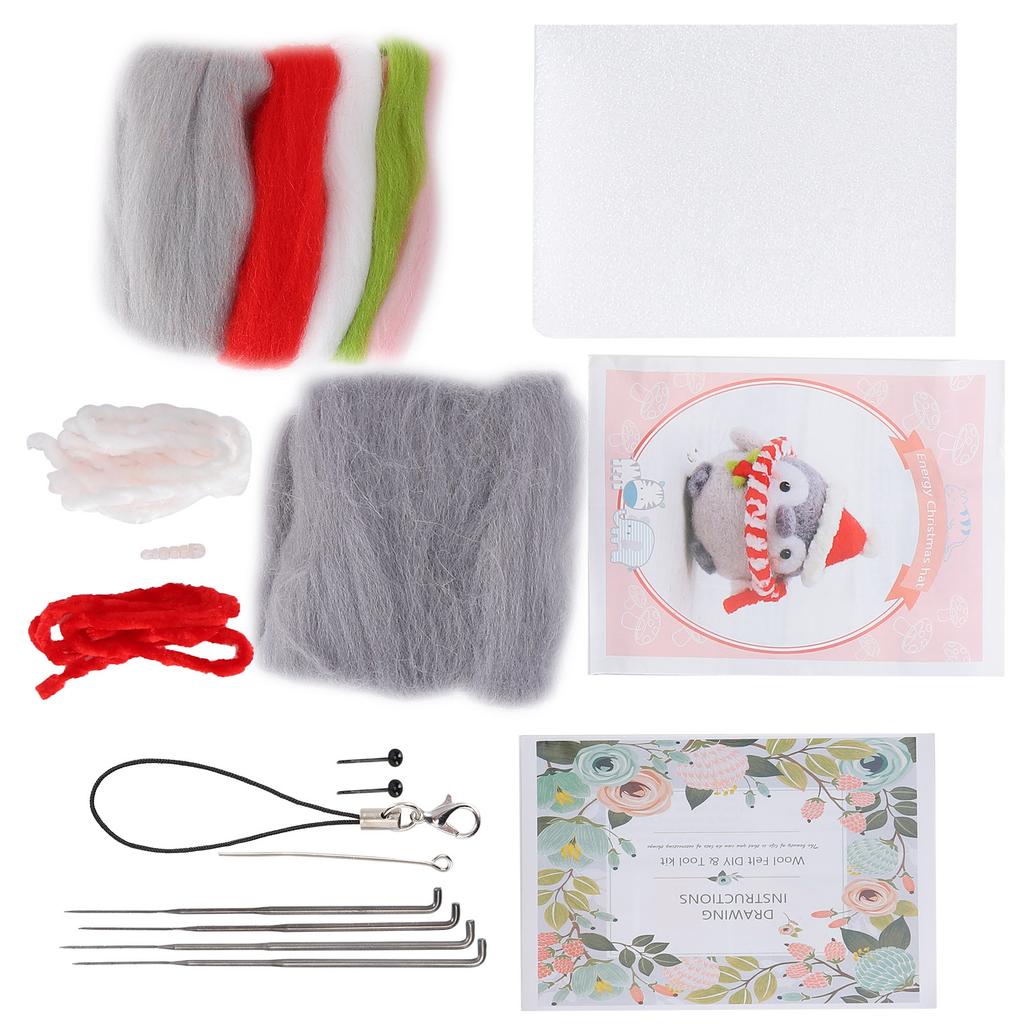 Nadelfilz-Set Wollfilz-Zubehör Niedliche Tier-Plüschpuppe DIY Bastelmaterial 112# Energie Weihnachts-Hut