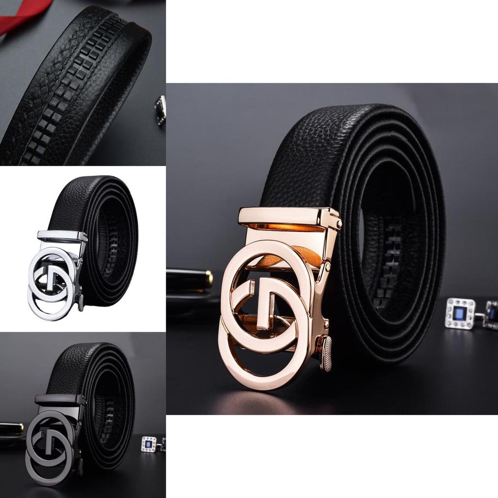 Lychee Grain Leather Smart Casual Belt With Automatic Buckle And Letter Design For Men