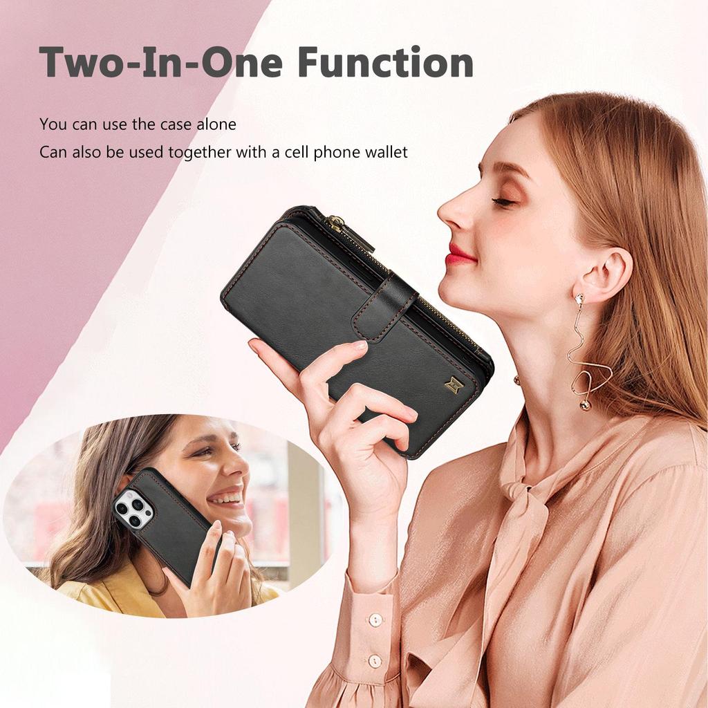 iPhone 16 Pro Multifunction Wallet Leather Case with Detachable Magnetic Cover