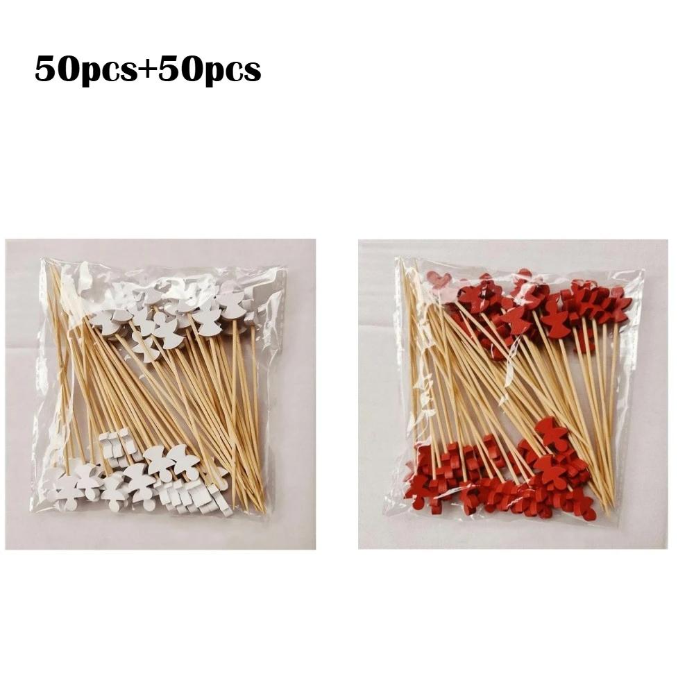 50 Count Bamboo Appetizer Picks Santa Theme Party Toothpicks For Holiday Fruit Salad Dessert Buffet Table Decorations