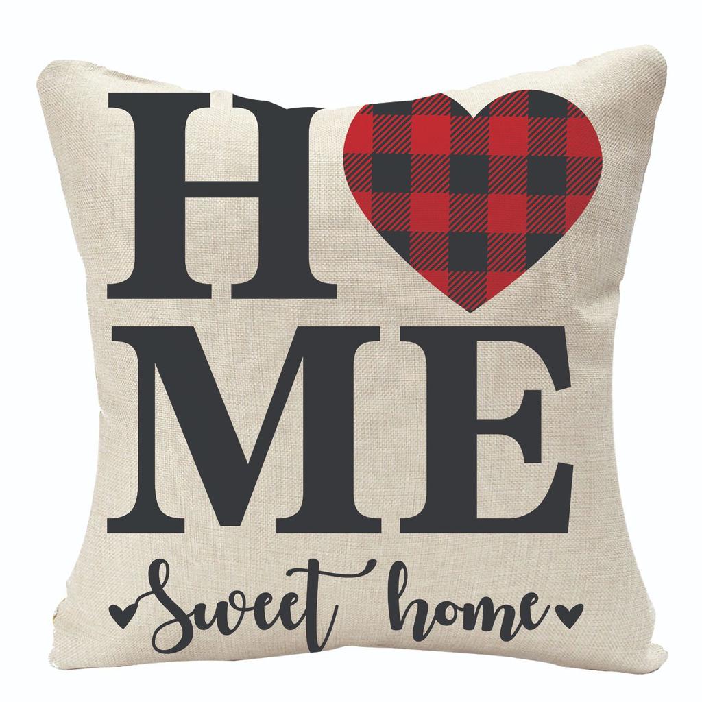 New Valentine's Day Linen Pillow Cover Red Plaid Love Home Festival Decoration Pillow Cover