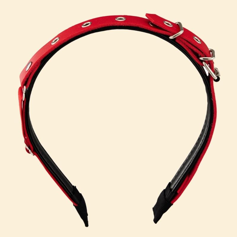 Unique Buckles Punk Headbands PU Leather with Metal Details Halloween Cosplay Headwear for Music Festivals and Event