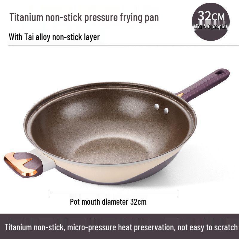 

Титаново-золотой многофункциональный вок Wanghong с антипригарным покрытием - Низкое выделение дыма при жарке, Микродавление, Приготовление на пару, Большая емкость, для домашнего стир-фрая Titanium Non-stick, Micro-pressure, Durable