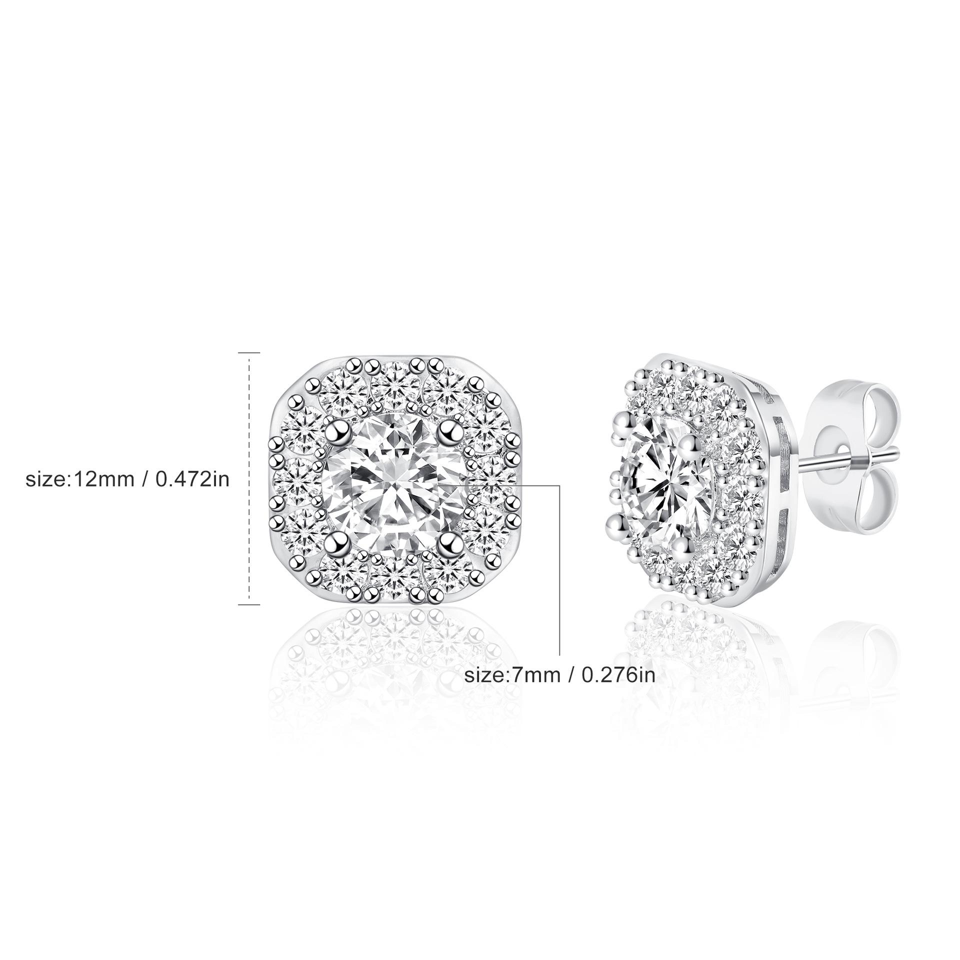 A Exquisite 12mm copper inlaid zircon stud earrings, fashionable design, trendy heavy industry, popular 12mm