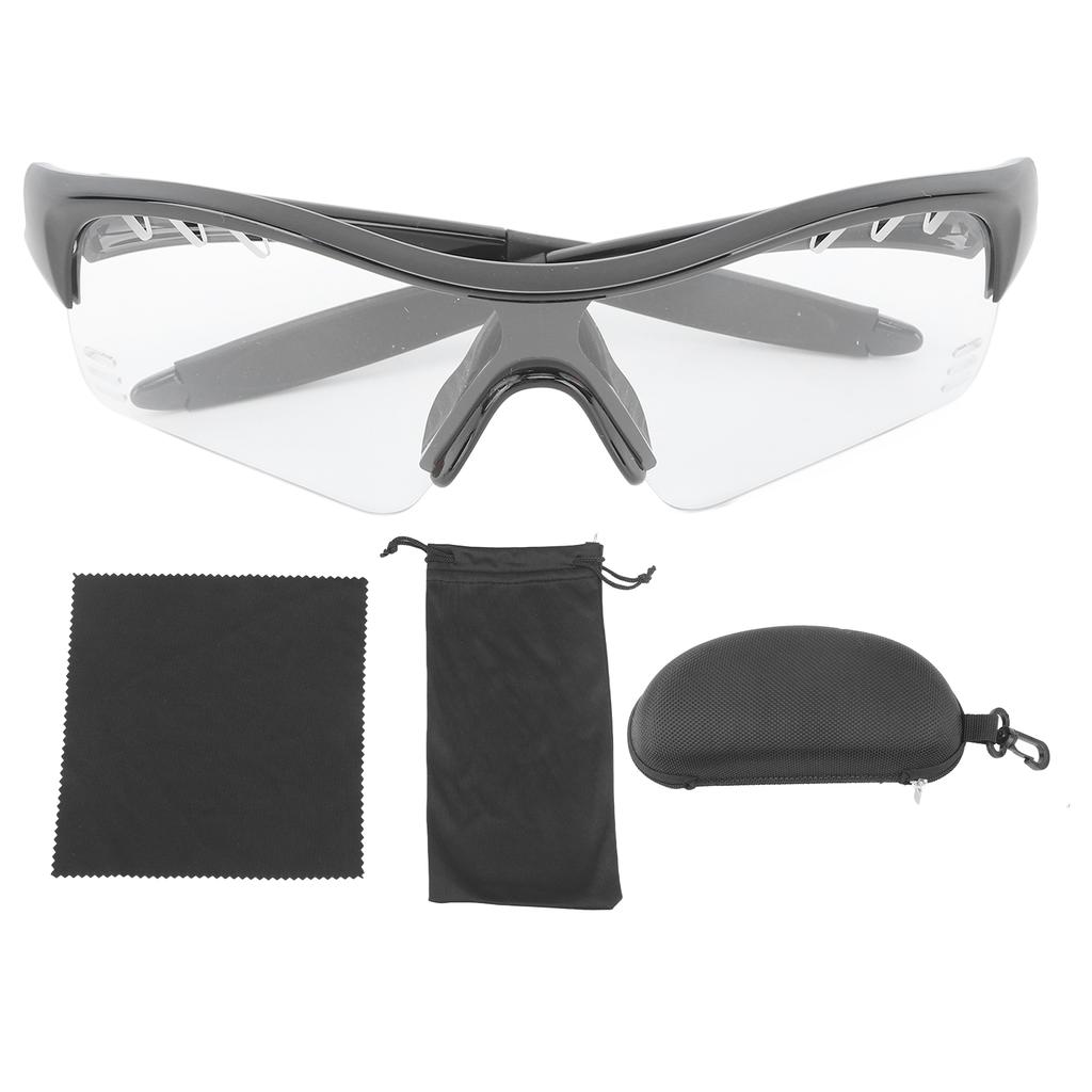 Outdoor Sunglasses Windproof UV Protection TR Ergonomics Riding Sunglasses for Hiking Children Black Frame Transparent Lens