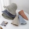 Women's Summer Wide Brim Sun Hat Striped Black & Beige Adjustable Asymmetrical Sunhat Beach Accessories Foldable New