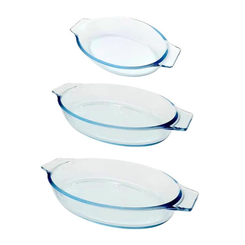 Set Of 2 Small Elliptical Glass Cookware Heat Resistant Baking Pan Oven Safe Dishes For Preparing And Serving Food