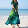 Women's Summer Casual Fashion -Print V-Neck Short-Sleeve Patchwork Dress