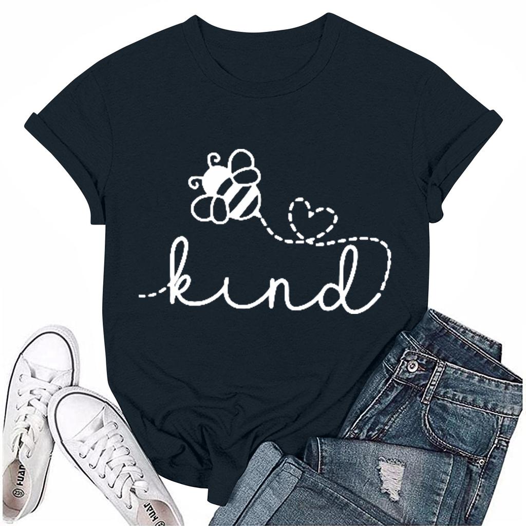 Women's Fashion Printed Casual Pleated Round Short Sleeve T-Shirt Top