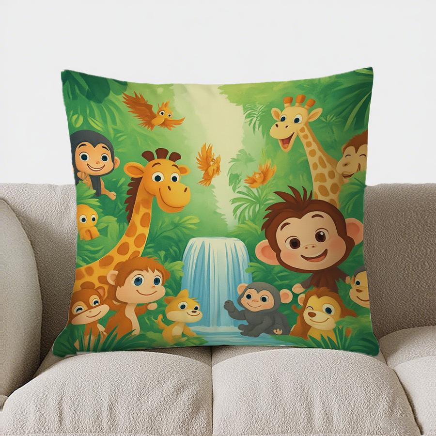 Home Decor Jungle Animals Cartoon Pillow For Cozy Decor Pattern Cushion Cover Suitable For Sofa Bedroom Car Pillow Cover