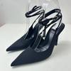 fashion Elegant Luxury Women Pumps 2024 Autumn Designer Sexy Ankle Strap Black Slingback Party Wedding Stilettos Pointed Ladies Shoes