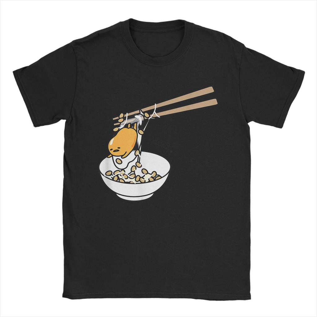 Gudetama Essstäbchen T-Shirt Herren Baumwolle Oberteile Bedruckt Rundhals Kurzarm