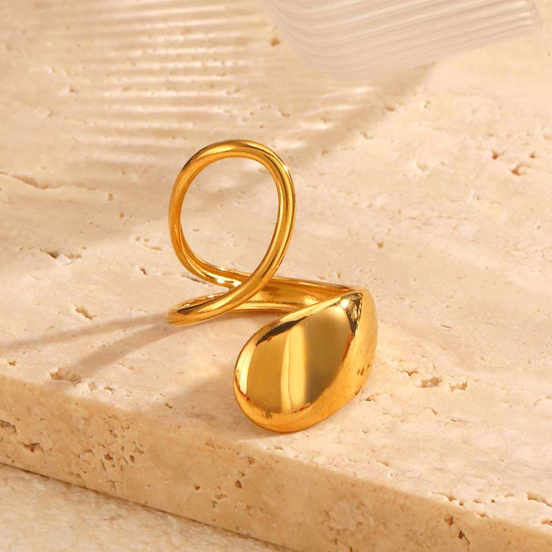 Stainless Steel Gold Silver Splicing Waterdrop Open Rings For Women Metal Geometric Adjustable Ring Jewelry