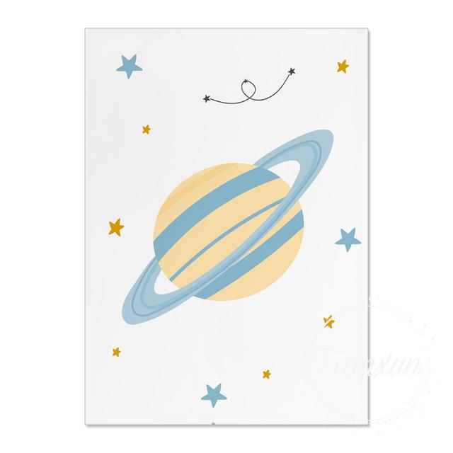Cartoon Moon Planet And Prints Sun Rocket Poster Canvas Prints Children's Room Wall Art Decoration Pictures Children's Room Art No Frame