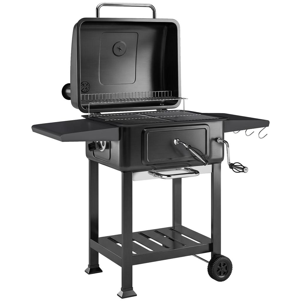 Charcoal BBQ Grill with Adjustable Charcoal Pan, Large Barbecue Grill Smoker with Side Tables, Temperature for Outdoor