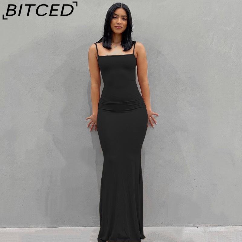 BITCED Solid-colour Women's Dress Fitted Peach-shaped Bottom Strapless Long Fishtail Dress