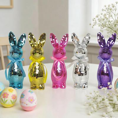 Glass Mirror Rabbit Decorative Ornament Spring Laser Disco Rabbit Easter Rabbit Statue Ornament Bunny Mantel Decoration