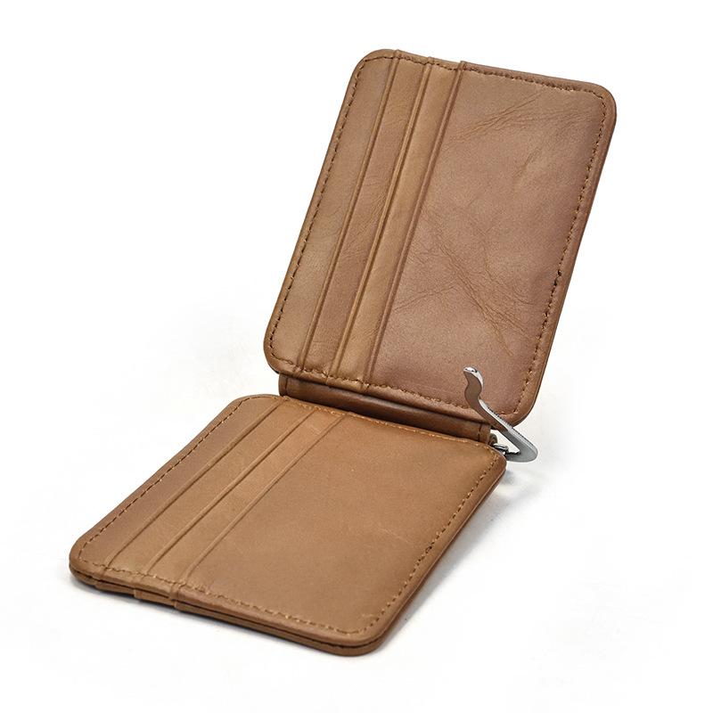 Pince à billets pour homme, Porte-cartes rétro en cuir véritable, Portefeuille pour homme en cuir de vachette première couche, Porte-cartes multi-cartes.