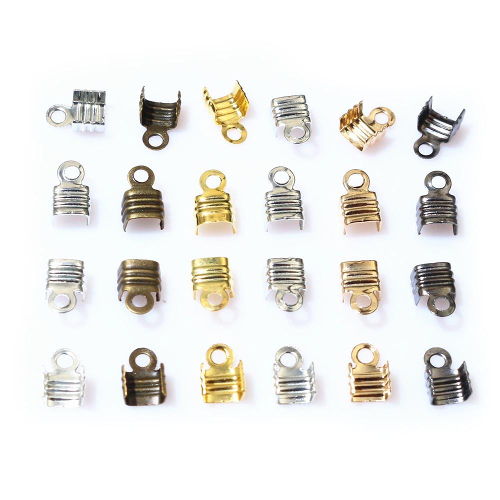 200pcs Fits 3/4/5mm String Cords Ends Tips Ribbon Leather Rope Fold Crimp Bead Connectors For DIY Jewelry Making Accessories