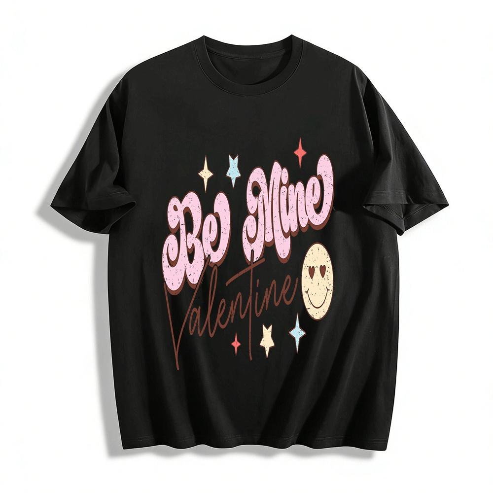 

Retro Be Mine Valentine Heart Eyes Smile Graphic Couple Casual Top Pure cotton T-shirt XXS