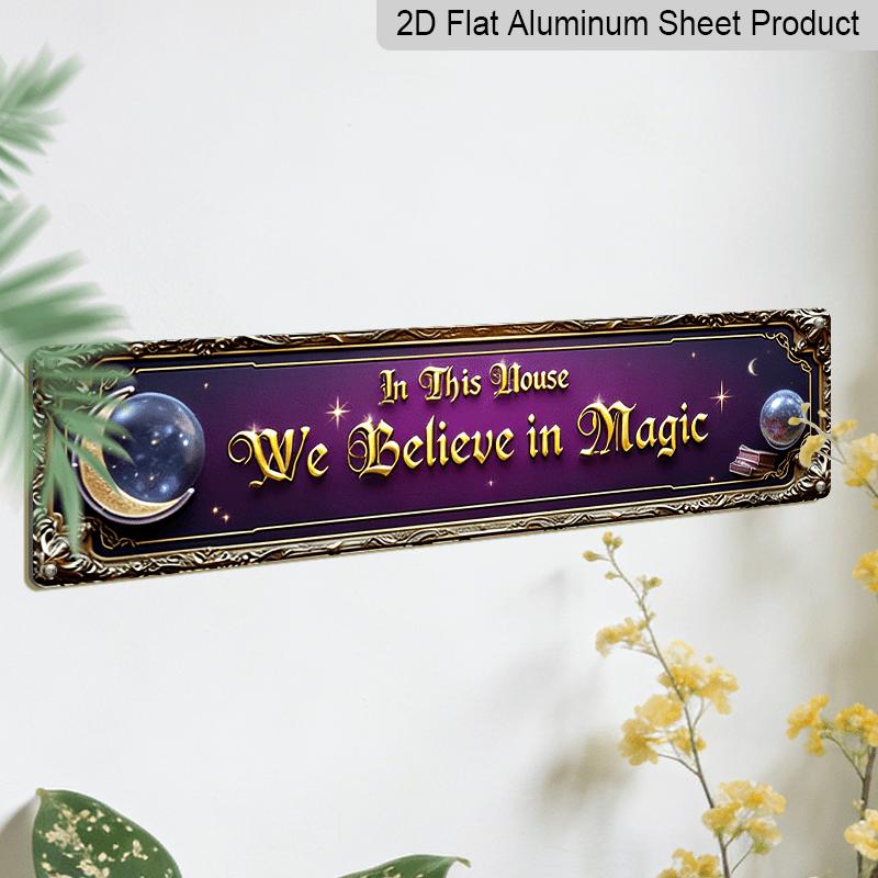 2D Flat - 1pc Magic House Metal Sign | Vintage Wizard Aluminum Decorative Sign with Golden Frame and Magic Symbols - Ideal for Home, Bars, Cafes
