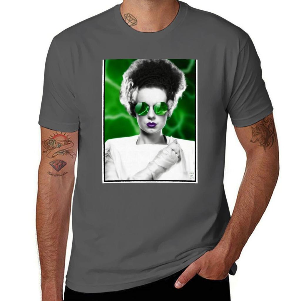 Green Lightning Bride Of Frankenstein With Sunglasses Tshirt Soft Cotton Print Tshirt