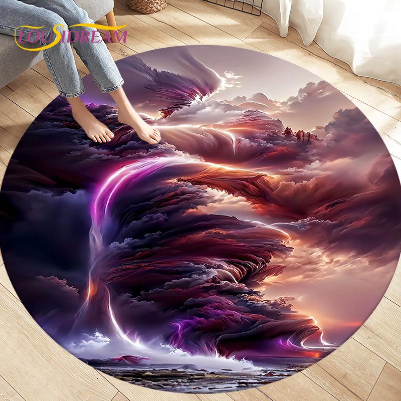 3D Natural ,Tornado, Cloud Area Rug,Round Carpet Rug for Living Room Bedroom Sofa Decoration,Kid Play Game Non-slip Floor Mat