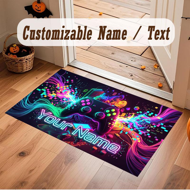 Neon Colorful Theme Crystal Velvet Floor Rug Personalized Custom Name Text Warm Carpet Home Decoration