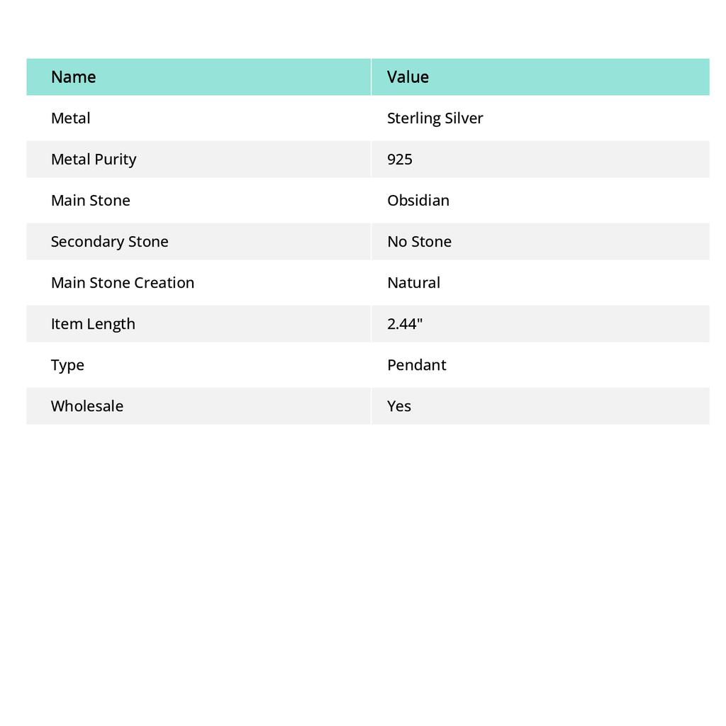 Obsidian Mahon Handmade Argint Sterling 925 Bijuterii Pandantiv 2.44" g0t11