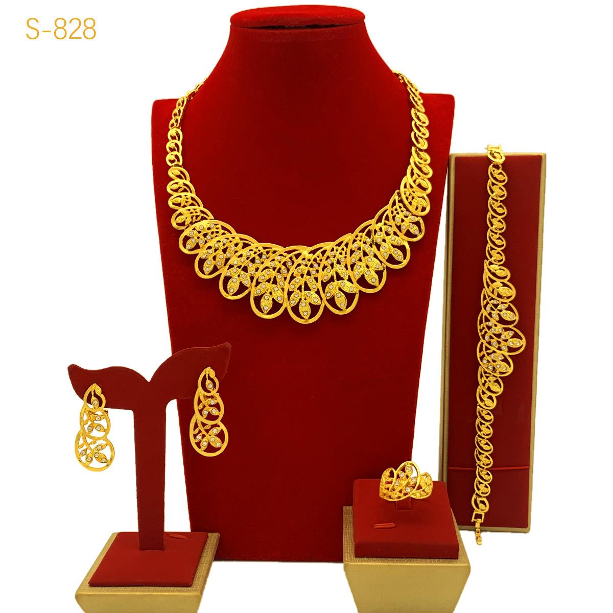 Dubai Diamond Jewelry 24K Gold Plated Four Piece African Bridal Jewelry Gold Placer Jewelry Set2026 45CM