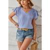 Summer Women's T-shirt V-neck Fashion Petal Sleeve Loose Top