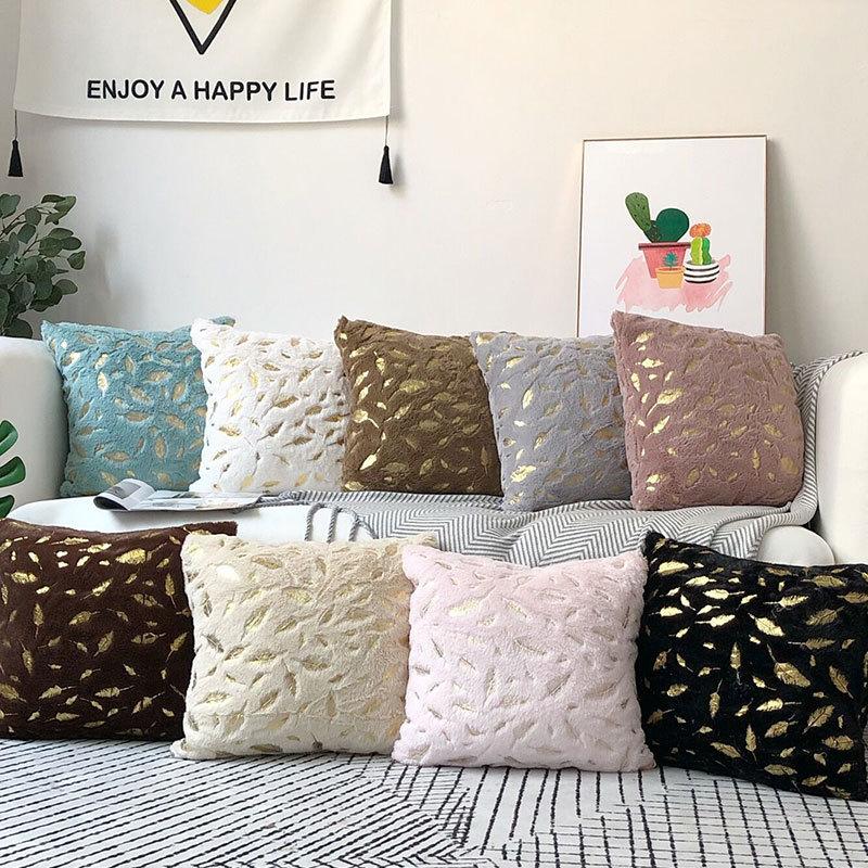 New Modern European Plaid Pillowcase with Strips Plush Hot Stamping Office Home Sofa Cushion Cover