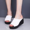 20252025 Direct Batch of New Slope Heel Cool Slippers Women's Summer Muffin Thick-soled Slippers High Heel One-word Cool Slippers Women