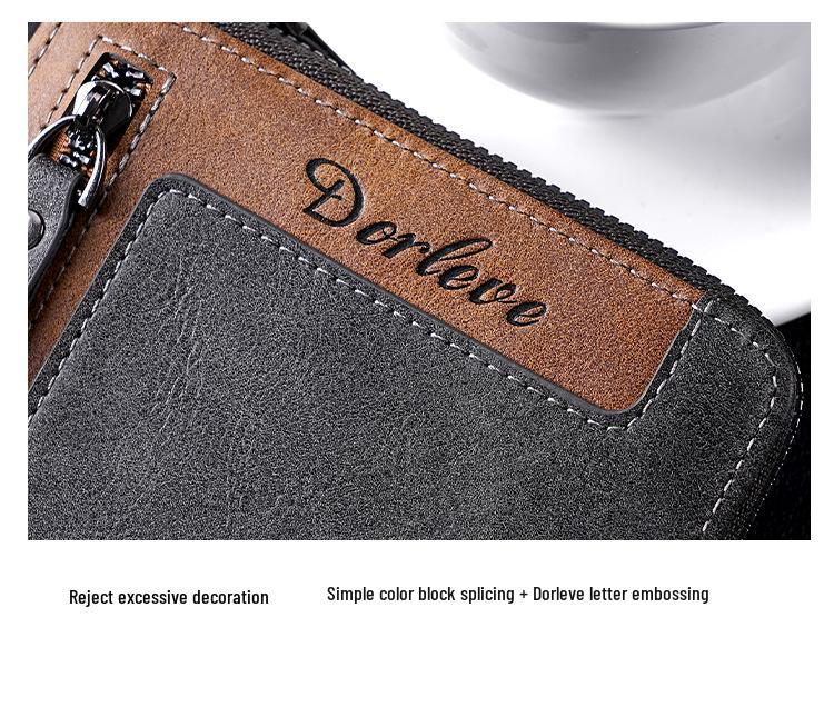 Retro Men's Color Block Leather Wallet with Zipper – Multi-functional Card Holder with Multiple Slots