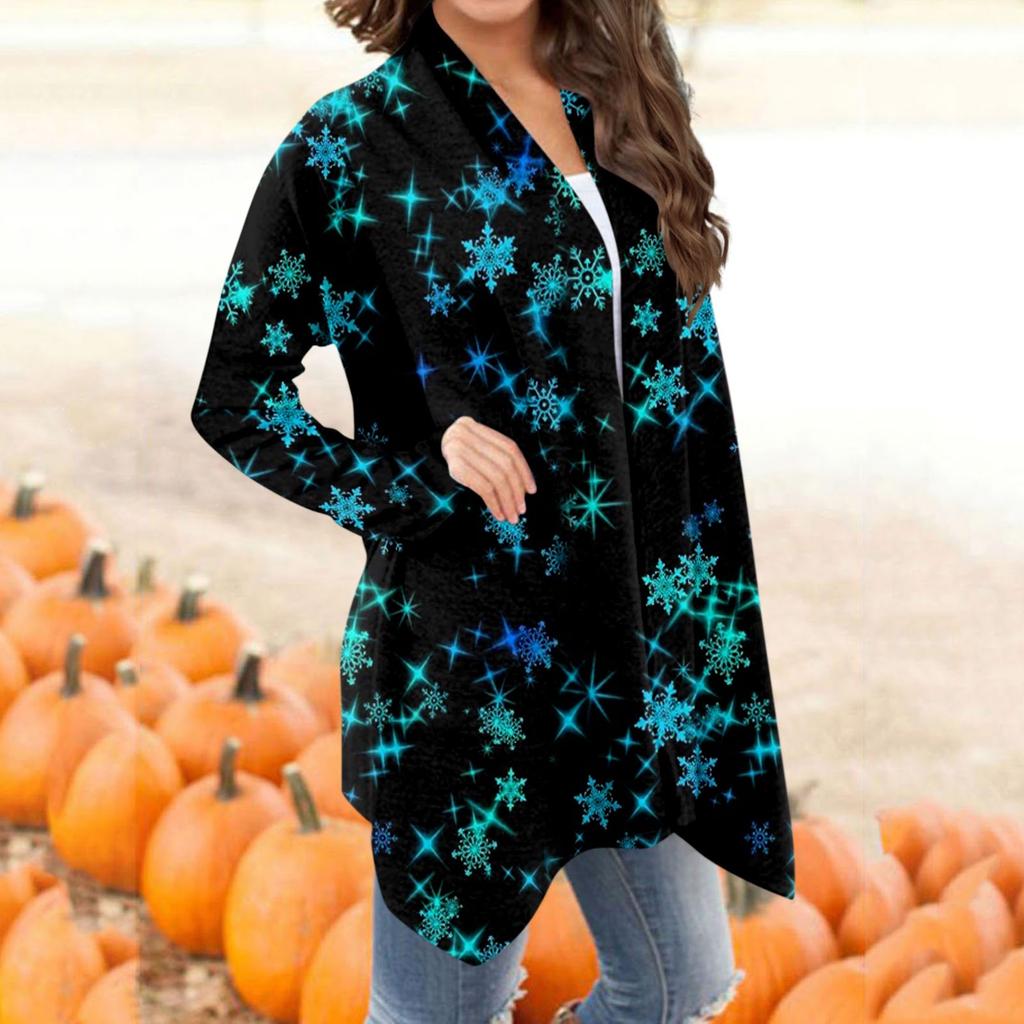 Damenmode Weihnachtsdruck Jacke Langarm Casual Cardigan Mantel